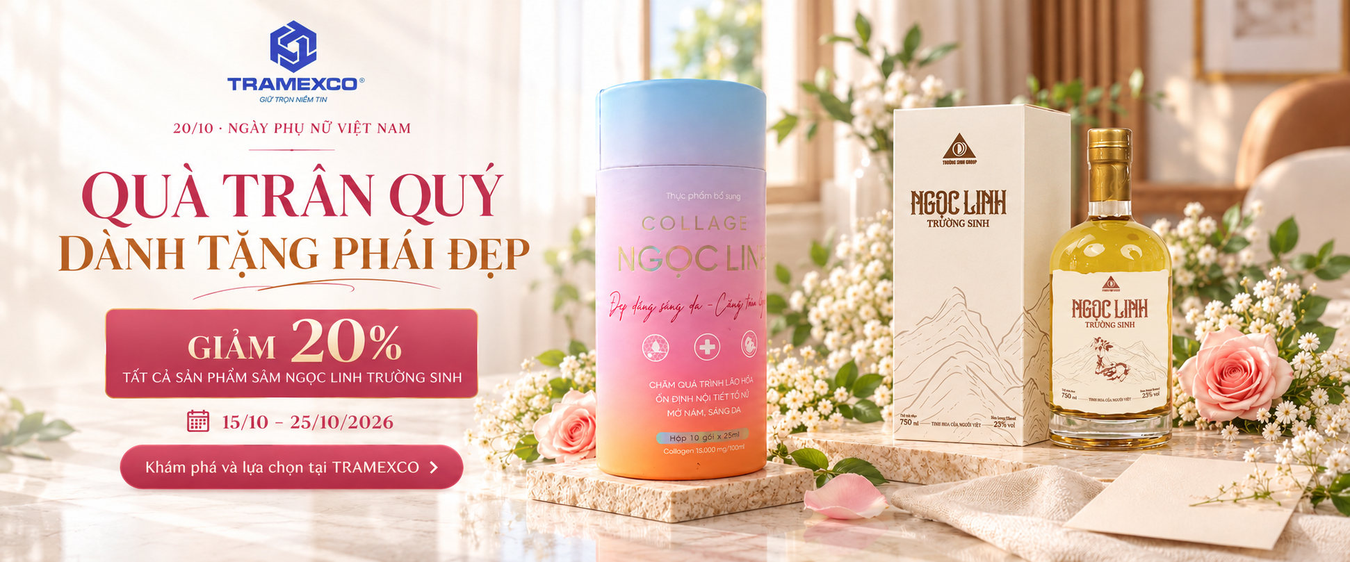 TRAMEXCO ưu đãi 20% Sâm Ngọc Linh Trường Sinh nhân Ngày Phụ nữ Việt Nam 20/10
