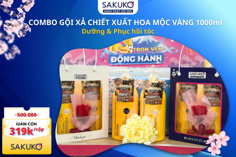 Combo Gội Xả Salon Link Chiết Xuất Hoa Mộc Vàng